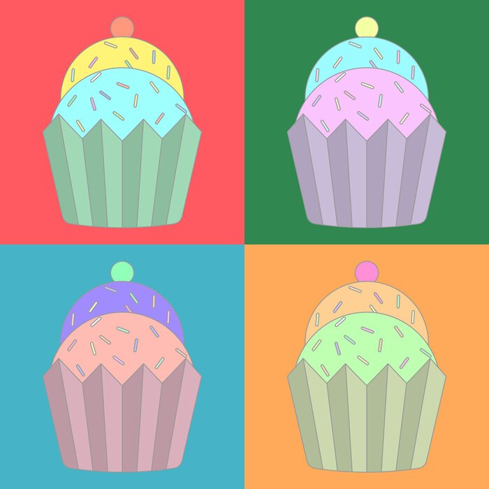 Sticker Inzameling van kleurrijke cupcake iconen