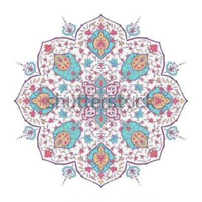 Sticker Islamitisch bloemenpatroon in Victoriaanse stijl. Decoratief voor kaart voor café, winkel, print, banner, bruiloft uitnodiging, boekomslag, certificaat. Bewaar de datum. India, Arabische Dubai Turkse 