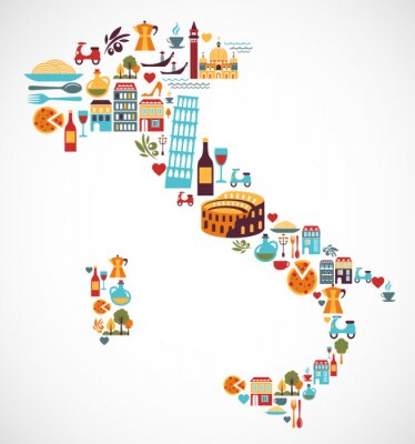 Sticker Italië kaart met vector iconen