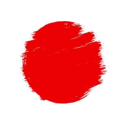 Sticker Japan vlag Aziatische stijl rood grunge zon symbool geïsoleerd op een witte achtergrond. Handgebonden borstelslag