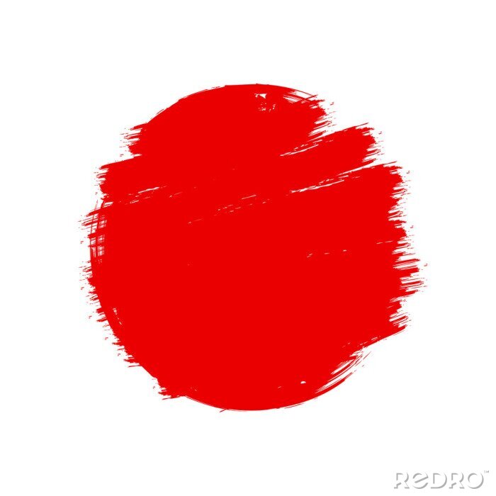 Sticker Japan vlag Aziatische stijl rood grunge zon symbool geïsoleerd op een witte achtergrond. Handgebonden borstelslag