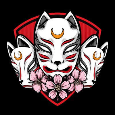 Sticker japanese kitsune mask vector logo