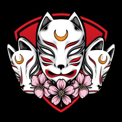 Sticker japanese kitsune mask vector logo