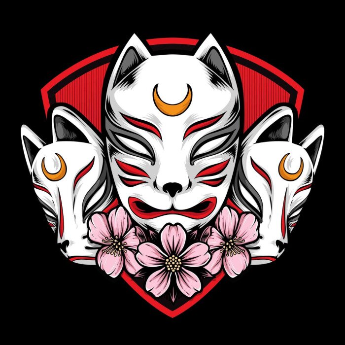Sticker japanese kitsune mask vector logo