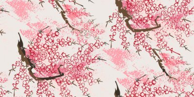Japanse oosterse tak met roze bloemen