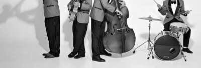 Sticker Jazzbandspelers op wit. Vintage muziek achtergrond