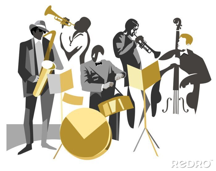 Sticker Jazzmusici: saxofonist, trompetters, drummer, bassist