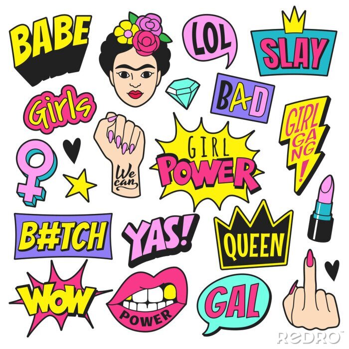 Sticker Jeugd girly thema's set van komische graphics
