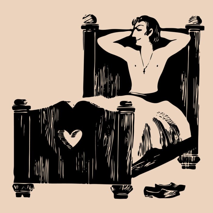 Sticker jonge man in bed etsen