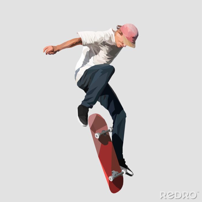 Sticker jonge skater doet een sprong op een skateboard, vector illustratie