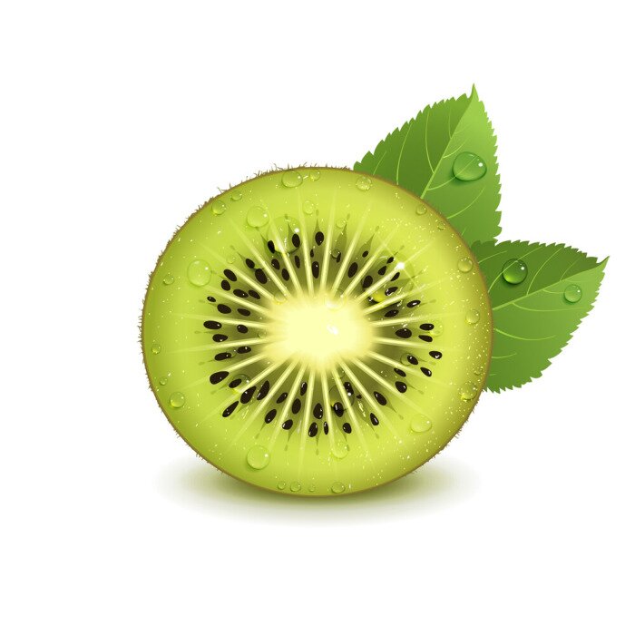 Sticker Juicy Kiwi Fruit with Green Leaves