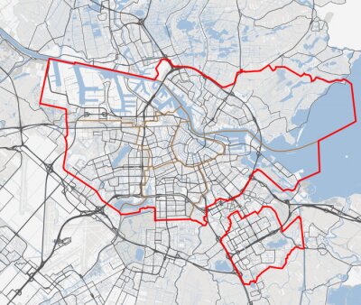 Sticker Kaart van Amsterdam. Nederland wegen