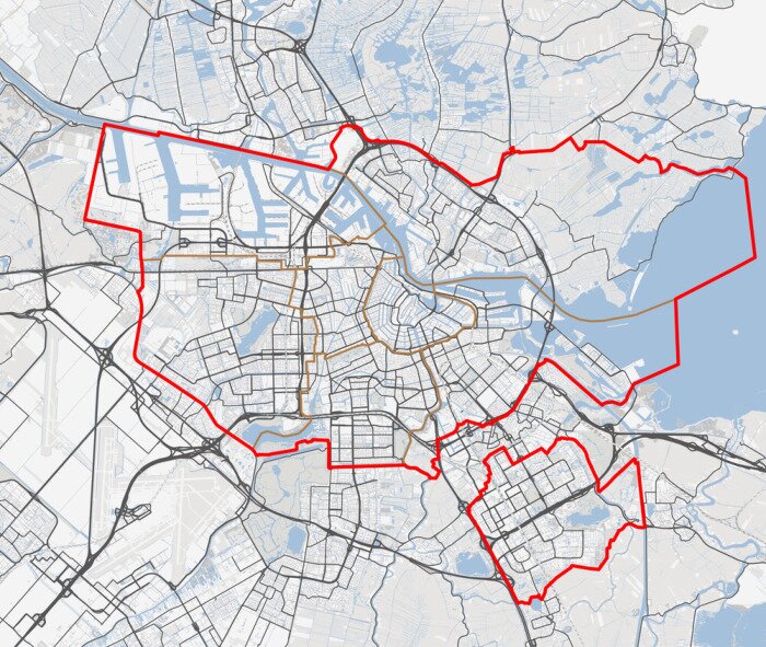 Sticker Kaart van Amsterdam. Nederland wegen