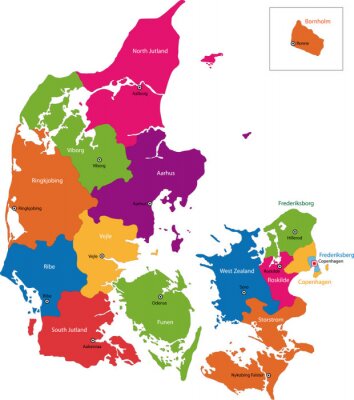 Sticker Kaart van de administratieve afdelingen van Denemarken