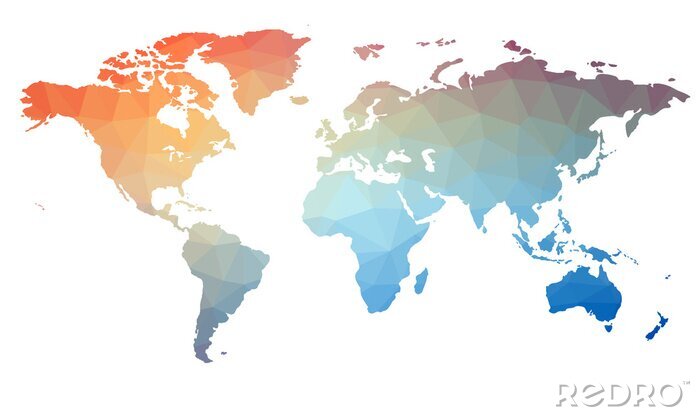 Sticker Kaart van de wereld in driehoeken. Raster 1