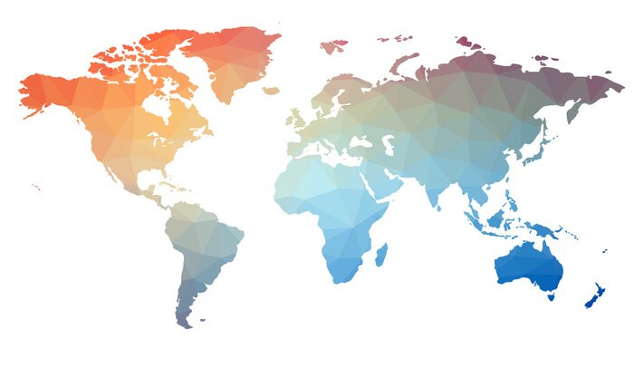 Sticker Kaart van de wereld in driehoeken. Raster 1