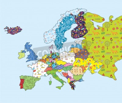 Sticker Kaart van Europa met decoratieve patronen aangebracht