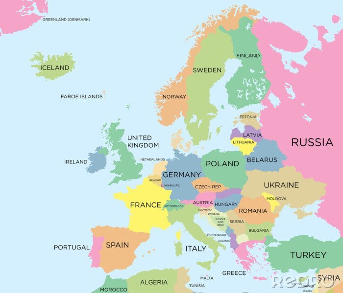 Sticker Kaart van Europa met opschriften