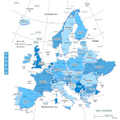 Sticker Kaart van Europa Stad