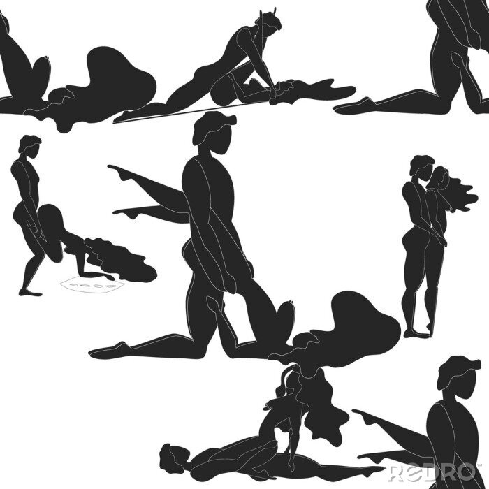 Sticker Kama Sutra, seamless pattern, design, poster, fabric. Kamasutra, sketchy poses for making love. Set.
