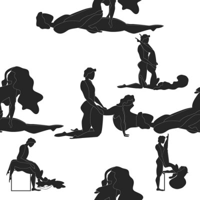 Sticker Kama Sutra, seamless pattern, design, poster, fabric. Kamasutra, sketchy poses for making love. Set.