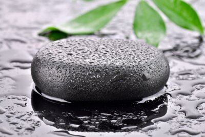 Sticker Kamień bazaltowy z liściem w tle