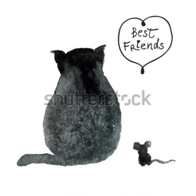 Sticker Katten- en muisvrienden die naast elkaar zitten