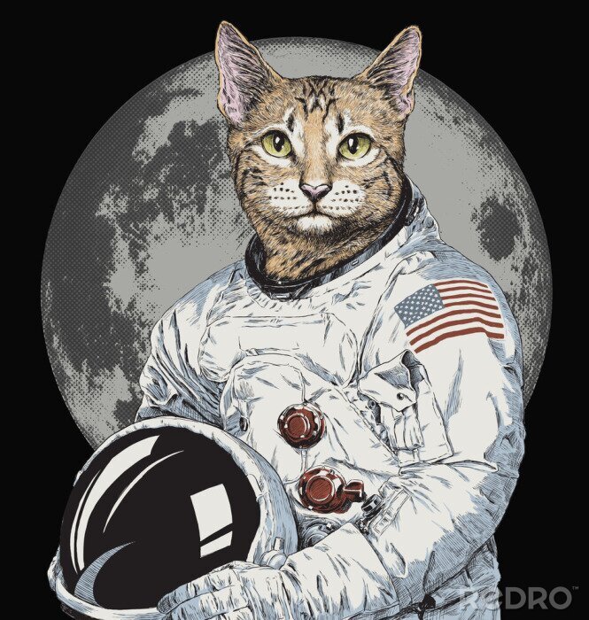 Sticker Kattenastronaut in een ruimtepak