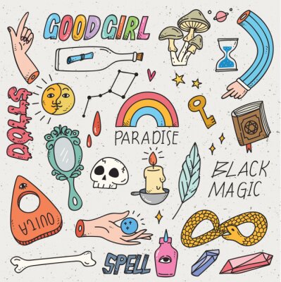 Sticker Kawaii doodle set, kan worden gebruikt als mode-patch