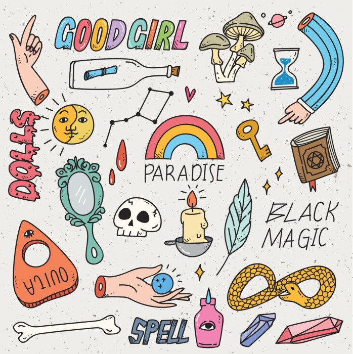 Sticker Kawaii doodle set, kan worden gebruikt als mode-patch