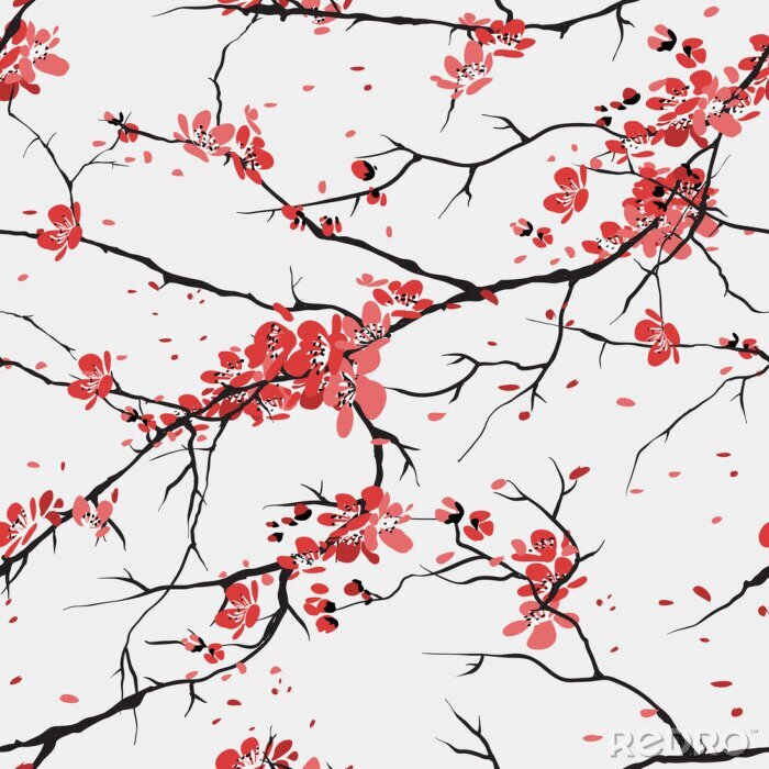 Sticker kersen of sakura naadloze patroon achtergrond