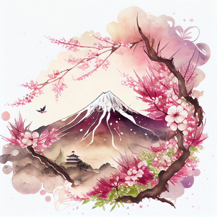 Sticker Kersenbloesems en uitzicht op Fuji