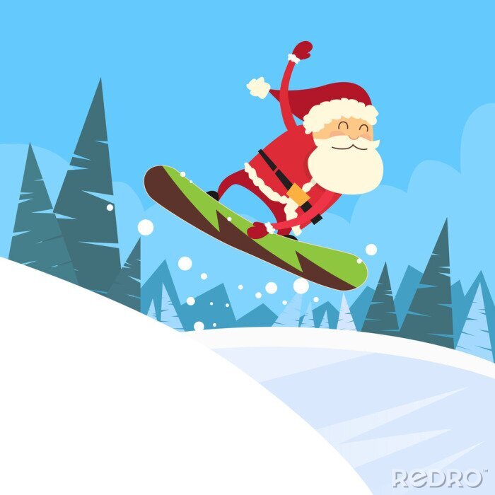 Sticker Kerstman Snowboarder Sliding onderaan Heuvel