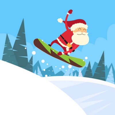 Sticker Kerstman Snowboarder Sliding onderaan Heuvel