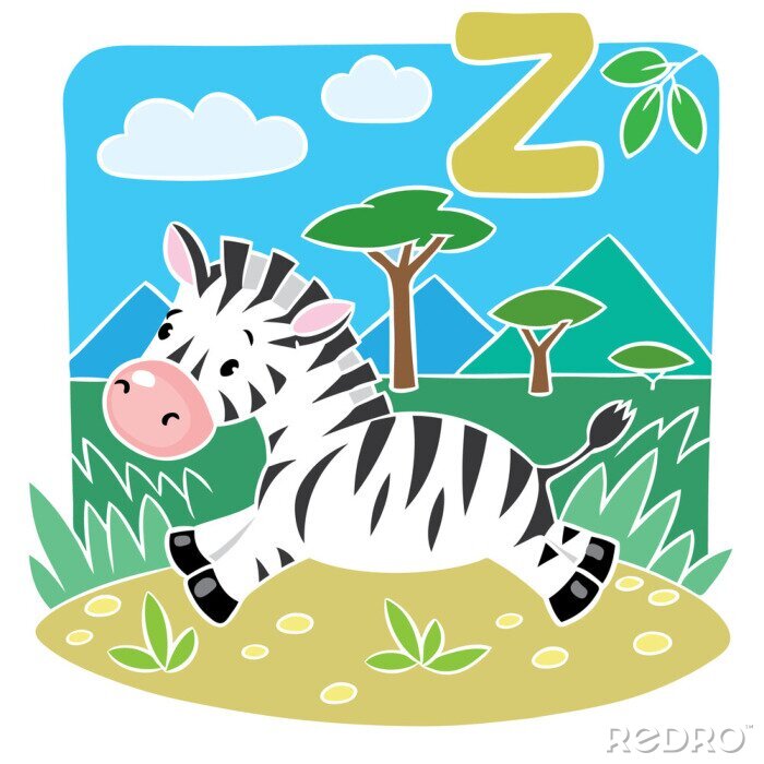 Sticker Kinderen afbeelding van Little Zebra. alphabeth Z