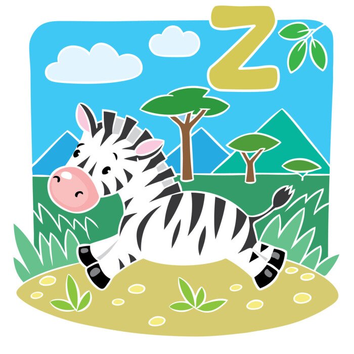 Sticker Kinderen afbeelding van Little Zebra. alphabeth Z