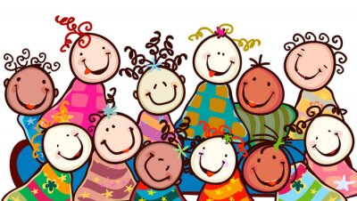 Sticker Kinderen met grappige gezichten in kleurrijke kleding