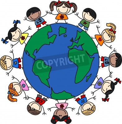 Sticker Kinderen van verschillende naties over de hele wereld
