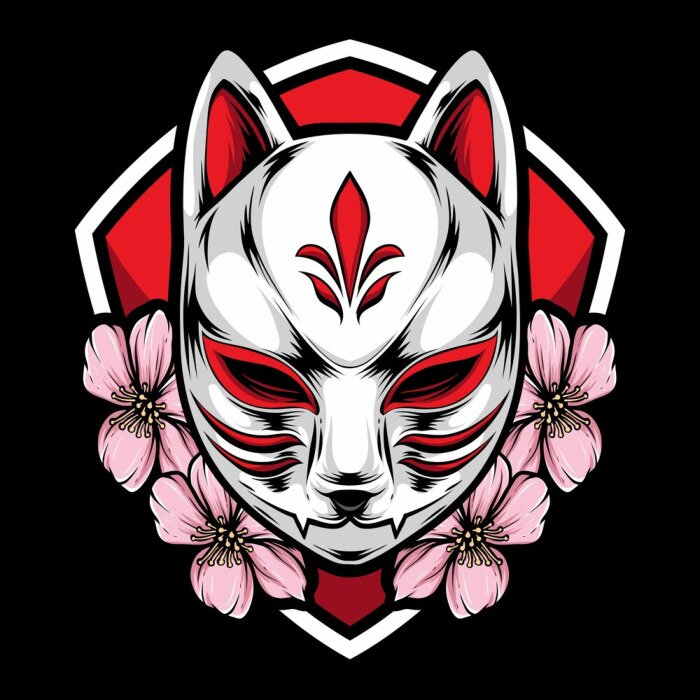Sticker kitsune mask with sakura vector