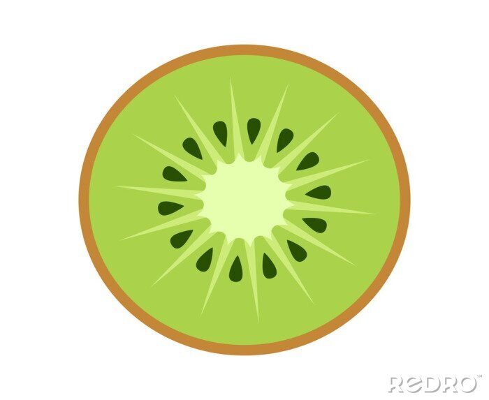 Sticker Kiwi-fruit, kiwi's of Chinese kruisbes halve doorsnede plat kleur vector icoon voor voedsel apps en websites