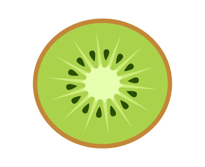 Sticker Kiwi-fruit, kiwi's of Chinese kruisbes halve doorsnede plat kleur vector icoon voor voedsel apps en websites