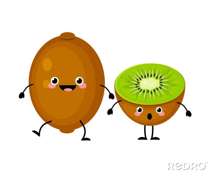 Sticker Kiwi fruit vector tekens geïsoleerd op een witte achtergrond. kawa
