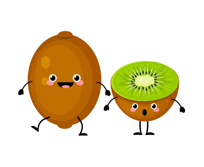 Sticker Kiwi fruit vector tekens geïsoleerd op een witte achtergrond. kawa