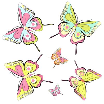 Sticker Kleine en grote kleurrijke vlinders