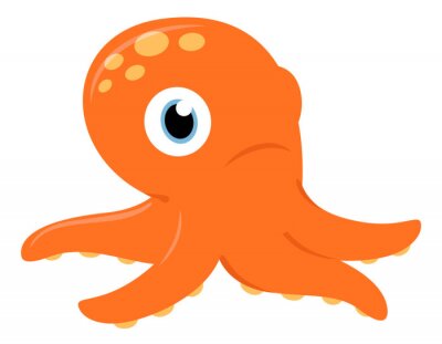 Sticker Kleine oranje octopus op een witte achtergrond