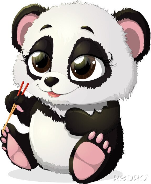 Sticker Kleine panda met stokjes