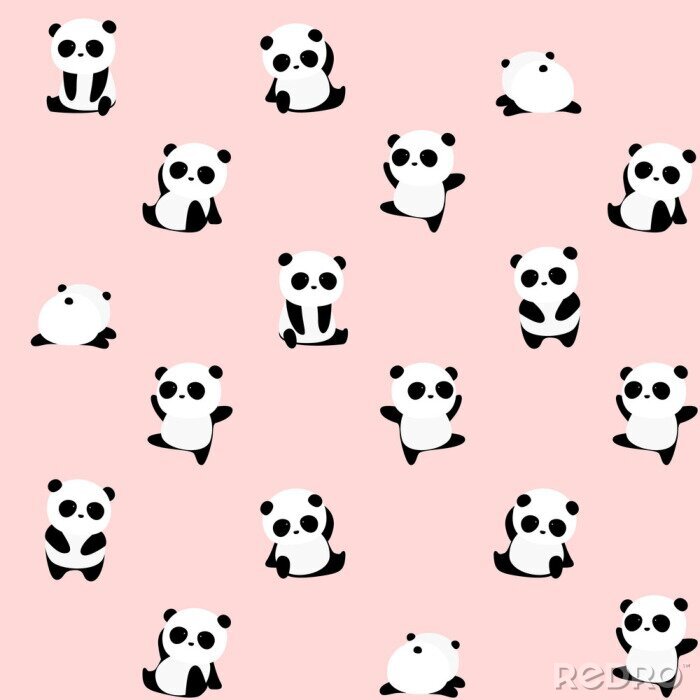 Sticker Kleine panda op een roze achtergrond