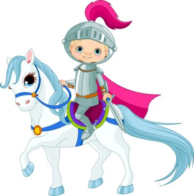 Sticker Kleine ridder in harnas op een paard