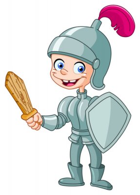 Sticker Kleine ridder met een houten zwaard