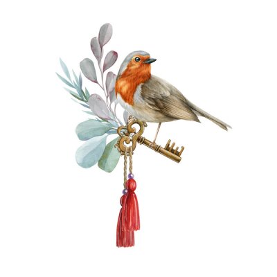 Sticker Kleine vogel en sleutels